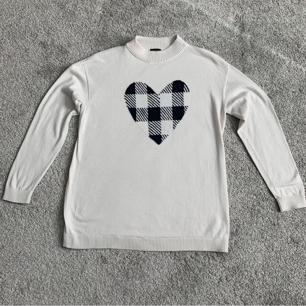 Talbots off white navy heart pattern women’s sweater